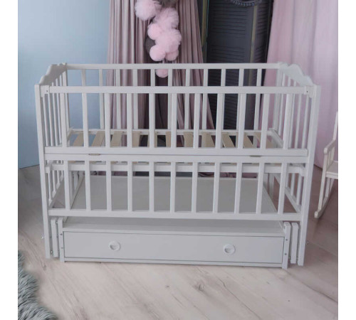 гр Ліжечко дитяче "Анастасія" (1) шарнір-підшипник з відкидною боковиною+шухляда, бук (сірий)