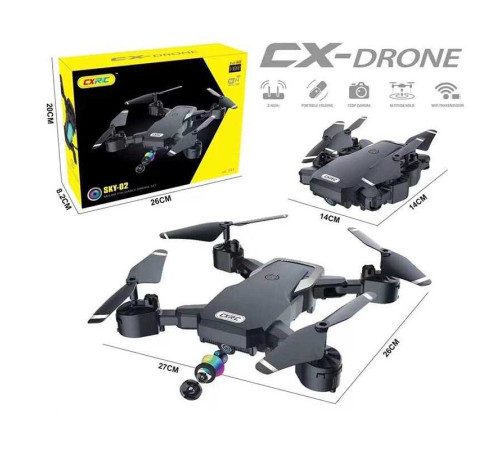 Квадрокоптер SKY 02 (24) пульт 2.4 GHz, акумулятор 3.7V, Wi-Fi HD-камера, 1080Р, відео у реальному часі, збереження заданої висоти, тримач для телефона, в коробці