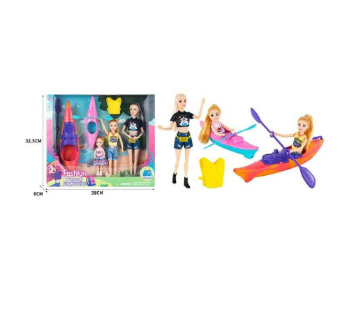 Набір ляльок ST 5616-5 (36/2) 3 ляльки, висота 30 см, 2 байдарки, плавальний жилет, аксесуари, в коробці