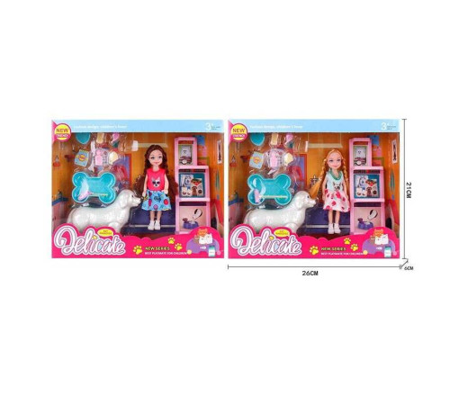 Лялька L 5-38 (96/2) 2 види, висота: 14 см, собака, аксесуари, полички, в коробці