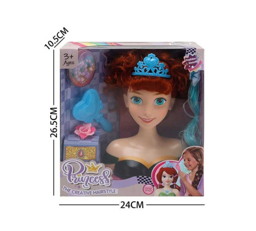 Манекен для зачісок LK 1712 B (48/2) аксесуари, гребінець, корона, пасмо, в коробці