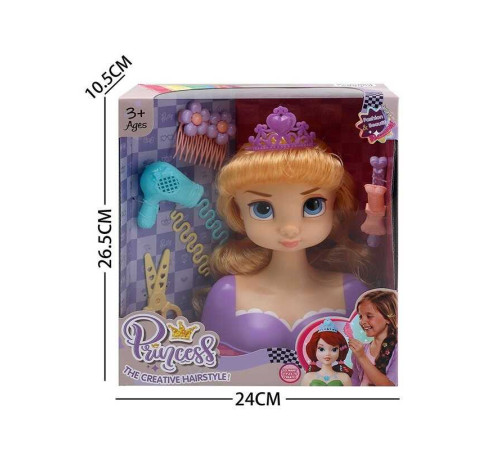 Манекен для зачісок LK 1713 G (48/2) аксесуари, корона, фен, ножиці, шпильки,в коробці