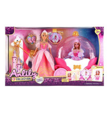 Лялька з каретою 616686 (6) висота ляльки 30 см, шарнірні кінцівки, намисто, пара взуття, корона, кінь із сідлом, карета, дах відчиняється, в коробці