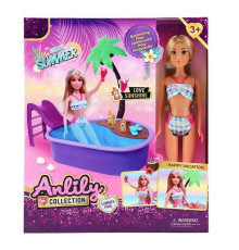 Лялька 616111 (24) висота: 29.5 см, знімний одяг та взуття, басейн: 25.5х18.5х6.5 см, гірка, пальма, аксесуари, в коробці