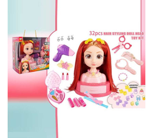 Манекен для зачісок SR 007 (18/2) косметика, перукарські інструменти, заколки, резинки, в коробці