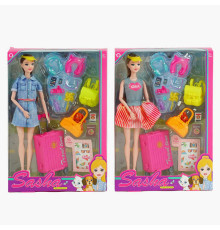 Лялька 51821 (60/2) 2 види, валіза, рюкзак, сумка з улюбленцем, паспорт, наліпки, висота 29 см, в коробці