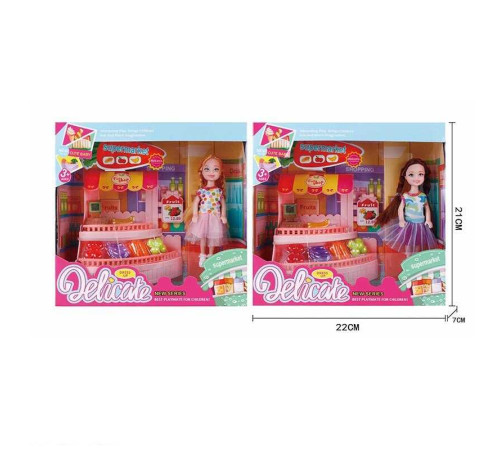 Лялька L 5-29 (96/2) 2 види, висота: 14 см, аксесуари, прилавок з продуктами, в коробці