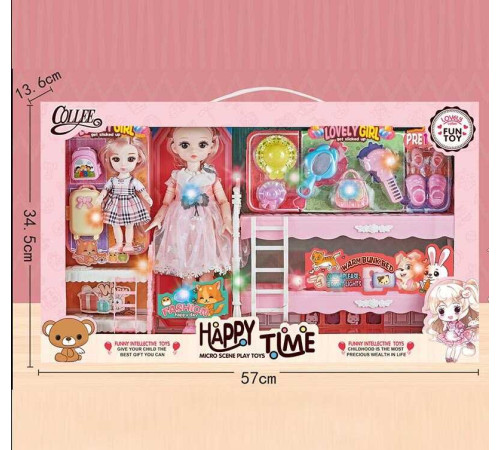 Набір ляльок 2027-18 (12) 2 ляльки, шарнірні суглоби, імітація скляних очей, підсвічування, аксесуари, велосипед, в коробці