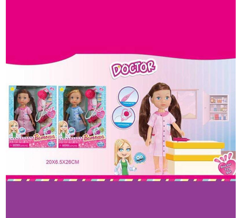 Лялька WG 051 (72/2) 2 види, “Лікарка”, висота 25 см, стетоскоп, шприц, термометр, в коробці