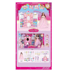 Лялька з аксесуарами 6202 (10) висота 28 см, шарнірні кінцівки, туалетний столик із дзеркалом, 4 пари взуття, 8 сумочок, 7 намист, 9 корон, 6 чарівних паличок, 7 пар сережок, гребінець, дзеркальце, в коробці