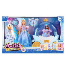 Лялька з каретою 616689 (6) висота ляльки 30 см, шарнірні кінцівки, намисто, пара взуття, корона, кінь із сідлом, карета, дах відчиняється, в коробці