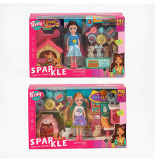 Лялька 7018 (48) 2 види, висота 13 см, 4 улюбленці, аксесуари по догляду за тваринками, в коробці