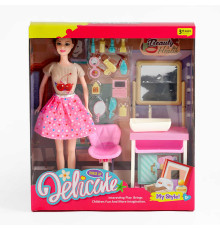 Лялька A 8-116 (48/2) умивальник з тумбою, стільчик, набір косметики, висота ляльки 30 см, в коробці