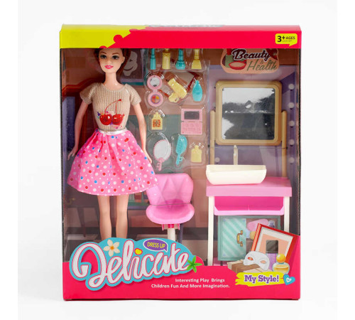 Лялька A 8-116 (48/2) умивальник з тумбою, стільчик, набір косметики, висота ляльки 30 см, в коробці