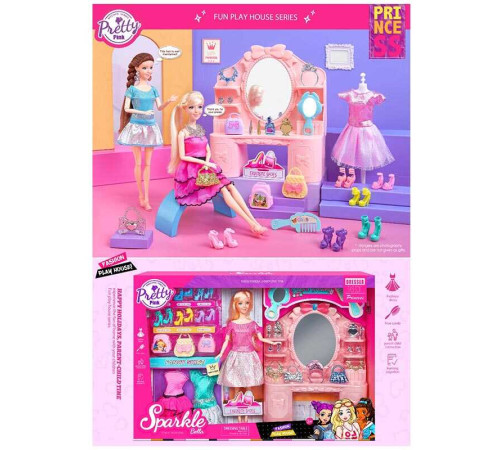 Лялька з меблями 7024 (16) туалетний столик, висота ляльки 30 см, прикраси, одяг, взуття, аксесуари, рухливі кінцівки, в коробці – в наличии! Купите сейчас у KAZKOVA