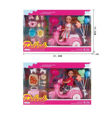 Лялька L 5-40 (72/2) 2 види, "Прогулянка", скутер, шолом, висота ляльки 14см, повітряні кульки, 2 кошики, в коробці