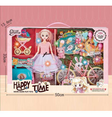 Лялька 2027-13 (18) 30 см, шарнірні суглоби, імітація скляних очей, підсвічування, аксесуари, велосипед, в коробці