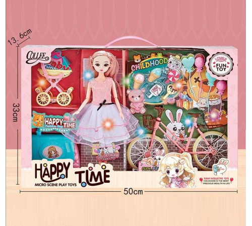 Лялька 2027-13 (18) 30 см, шарнірні суглоби, імітація скляних очей, підсвічування, аксесуари, велосипед, в коробці