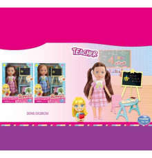 Лялька WG 052 (72/2) 2 види, “Вчителька”, парта, стілець, дошка, висота 25 см, в коробці