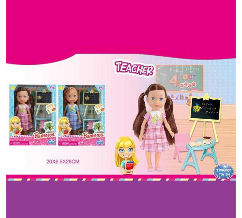 Лялька WG 052 (72/2) 2 види, “Вчителька”, парта, стілець, дошка, висота 25 см, в коробці
