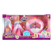 Лялька з каретою 616851 (6) підсвічування, висота ляльки 30 см, шарнірні кінцівки, намисто, корона, кінь із сідлом, карета, дверцята відчиняються, в коробці