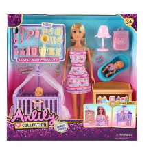 Лялька 616308 (18) висота: 30 см, знімний одяг та взуття, 2 пупсики, ліжечко з балдахіном, ванночка, аксесуари, в коробці