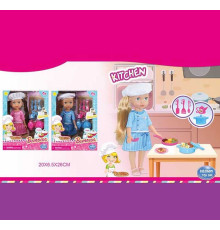 Лялька WG 053 (72/2) 2 види, “Шеф-кухар”, набір посуду, висота 25 см, в коробці