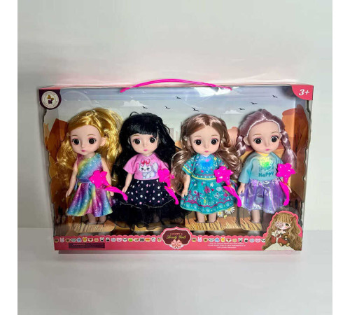 Набір ляльок A 02 E (72/2) 4 ляльки, висота 20 см, рухливі кінцівки та голова, знімний одяг та взуття, щітка для волосся, в коробці