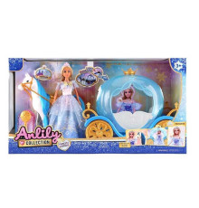 Лялька з каретою 616852 (6) підсвічування, висота ляльки 30 см, шарнірні кінцівки, намисто, корона, кінь із сідлом, карета, дверцята відчиняються, в коробці