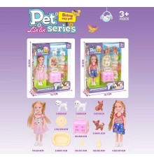 Лялька L 5-9 (144/2) 2 види, висота 14 см, лялька, 4 собачки, лежанка, миска, кісточка, щітка, переноска, в коробці