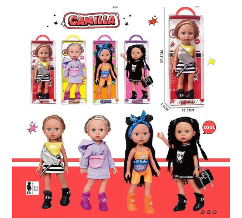 Лялька A 925 C (48/2) 4 види, висота 33.5 см, знімний одяг, сумочка, рухливі кінцівки, прошите волосся, імітація скляних очей, в коробці, ВИДАЄТЬСЯ ТІЛЬКИ МІКС ВИДІВ