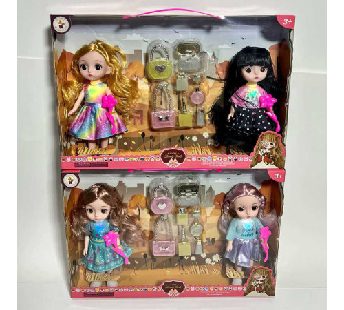 Набір ляльок A 02 F (72/2) 2 види, 2 ляльки, висота 20 см, рухливі кінцівки та голова, знімний одяг та взуття, щітка для волосся, сумочки, парфуми, крем, в коробці