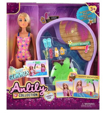 Лялька з аксесуарами 616112 (18) висота 29 см, знімний одяг та взуття, об’ємний басейн, гірка, пальма, склянки для напоїв, крем від сонця, капці, в коробці