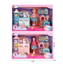 Лялька з меблями 9910 (96/2) 2 види, висота ляльки 14см, рухливі кінцівки, 3 улюбленці, дверця шафи відчиняються, будка, переноска, в коробці
