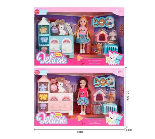 Лялька з меблями 9910 (96/2) 2 види, висота ляльки 14см, рухливі кінцівки, 3 улюбленці, дверця шафи відчиняються, будка, переноска, в коробці – в наличии! Купите сейчас у KAZKOVA