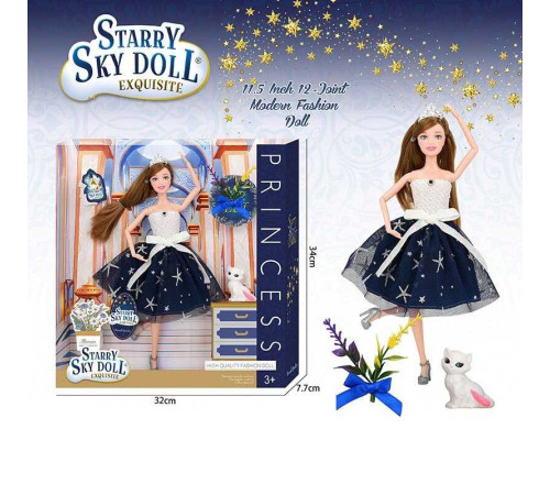 Лялька SK 025 C (48/2) висота 30 см, діадема, квіти, улюбленець, сумочка, в коробці