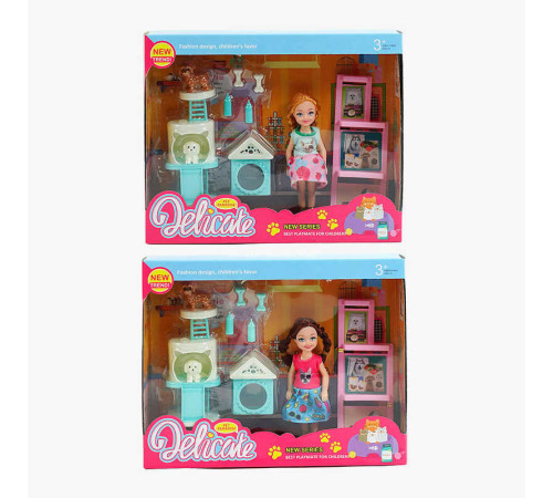 Лялька 9916 (96/2) 2 види, висота 17 см, улюбленець, будиночок, аксесуари, в коробці