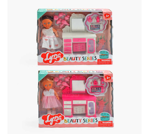 Лялька 4602 (96/2) 2 види, 12 см, знімне взуття, аксесуари, туалетний столик, гребінець, улюбленець, в коробці