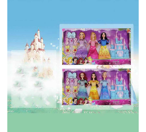 Набір ляльок K 016 B-1 (36/2) 3 ляльки, принцеси, знімний одяг, аксесуари, замок, висота 28 см, в коробці – в наличии! Купите сейчас у KAZKOVA