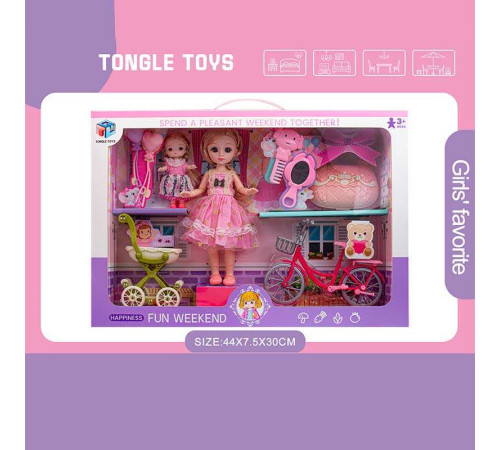 Набір ляльок 6688-28 (30) 2 ляльки, висота: 22 см та 10 см, імітація скляних очей, шарнірні суглоби, аксесуари, візочок, велосипед, в коробці