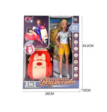 Лялька JJ 8722 (30/2) висота - 29 см, мопед трансформується у рюкзак, рухомі суглоби, улюбленець, в коробці