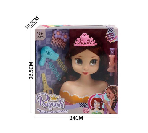 Манекен для зачісок LK 1713 B (48/2) аксесуари, корона, фен, ножиці, шпильки, в коробці