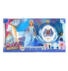 Лялька з каретою 616881 (6) кінь ходить, махає крильми, видає звуки, підсвічування карети, висота ляльки 30 см, шарнірні кінцівки, корона, кінь із сідлом, дверцята відчиняються, в коробці