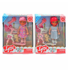 Лялька 4604 (96/2) 2 види, 12 см, знімне взуття, шолом, самокат, гребінець, улюбленець, в коробці