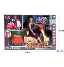 Лялька JJ 8723 (24/2) висота - 29 см, мопед трансформується у рюкзак, рухомі суглоби, улюбленець, в коробці