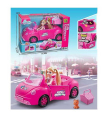 Лялька з машинкою 9045-2 (18) двері та багажник відчиняються, відкритий дах, лялечка висотою 13 см, рухливі кінцівки, песик, кошик для пікніка, в коробці