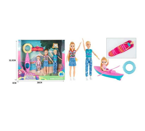 Набір ляльок ST 5616-15 (36/2) 3 ляльки, байдарка, надувне коло, спальний мішок, висота 23 см, аксесуари, в коробці