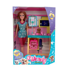 Лялька 73838 (18/2) "Wendy", “Ветлікарка”, висота 30 см, оглядовий стіл, переноска, фігурка собачки, аксесуари, в коробці