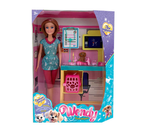 Лялька 73838 (18/2) "Wendy", “Ветлікарка”, висота 30 см, оглядовий стіл, переноска, фігурка собачки, аксесуари, в коробці