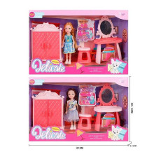 Лялька L 5-35 (96/2) 2 види, трюмо з дзеркалом, шкаф, стільчик, заколки, висота ляльки 14см, знімний одяг та взуття, в коробці